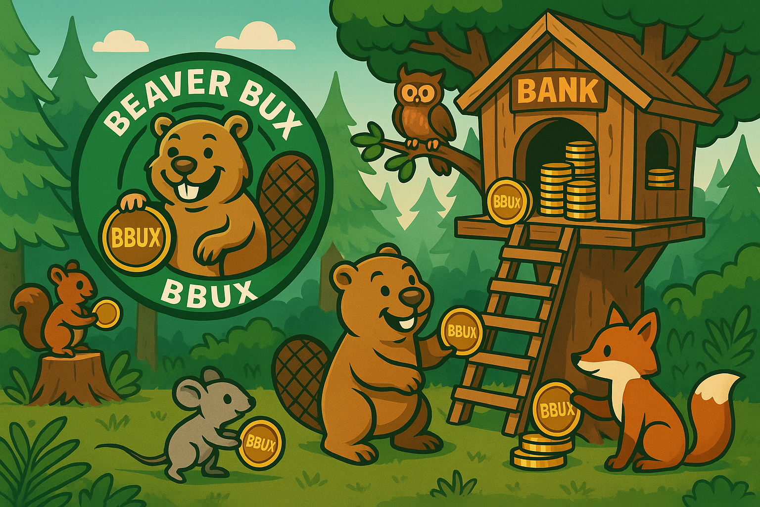 Beaver Bux Bank - Woodland Creatures with BBUX Coins